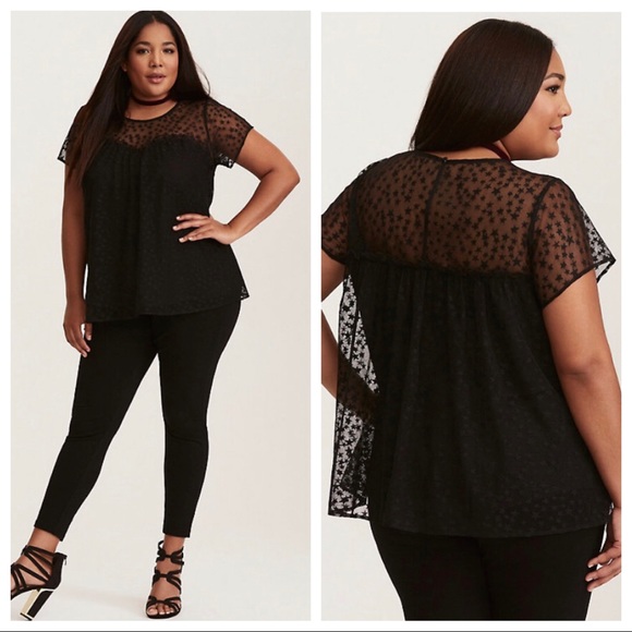 torrid Tops - Torrid Star Mesh Black Short Sleeve Blouse Top